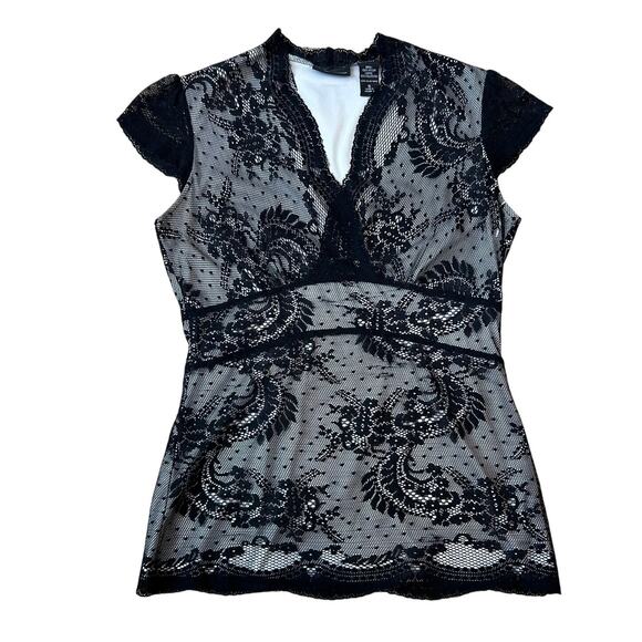 New York & Co Vintage Y2K Black Lace Blouse Top size Small Goth Dark Coquette - Picture 1 of 12